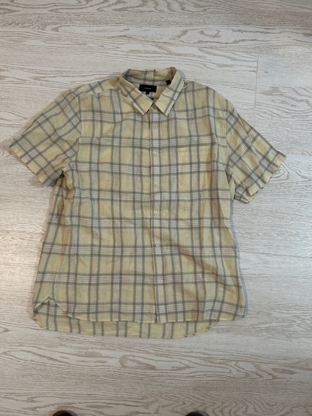 Vince Short-Sleeve Plaid Button-Down in Yellow and Gray